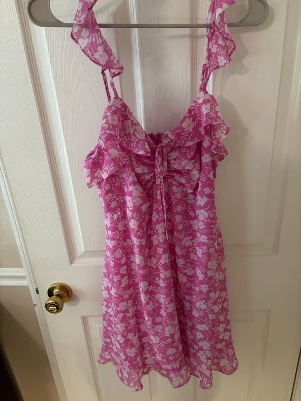 Lulu's Pink Floral Ruffle Slip Dress with Bow Front